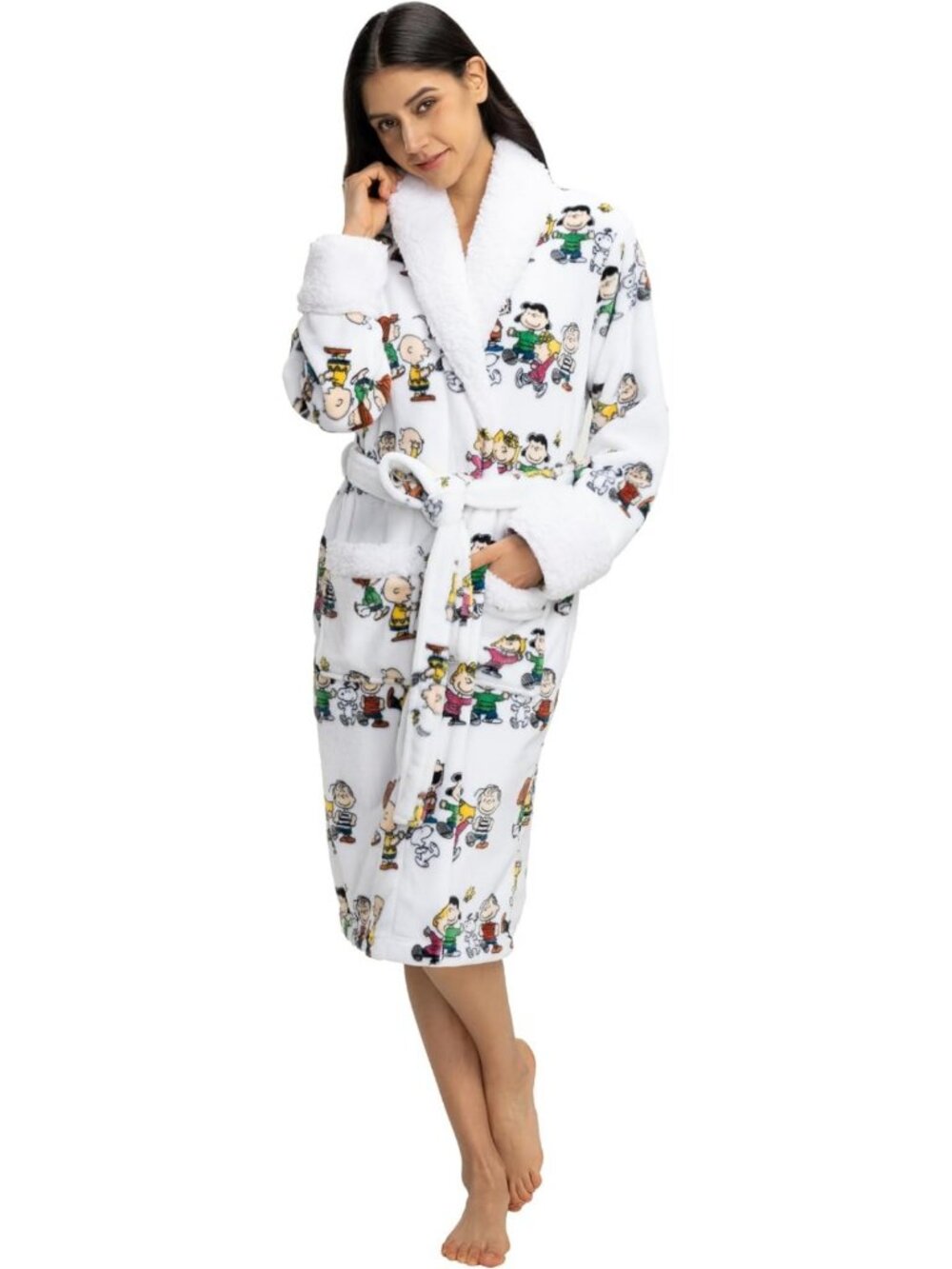 Cozy Women's Snoopy Robe with VelvetLoft® Fabric & Sherpa Collar - Warm & Soft